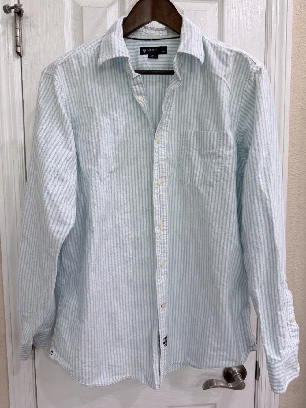 Cremieux Classics XL Blue White Stripe Thick Cotton Button Front Oxford Shirt